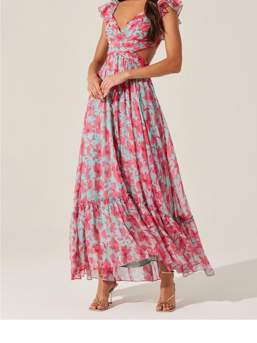 Astr Pink and Light Blue Floral Maxi Dress